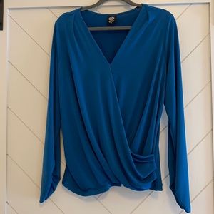 Teal Blue Faux Wrap Blouse - XL